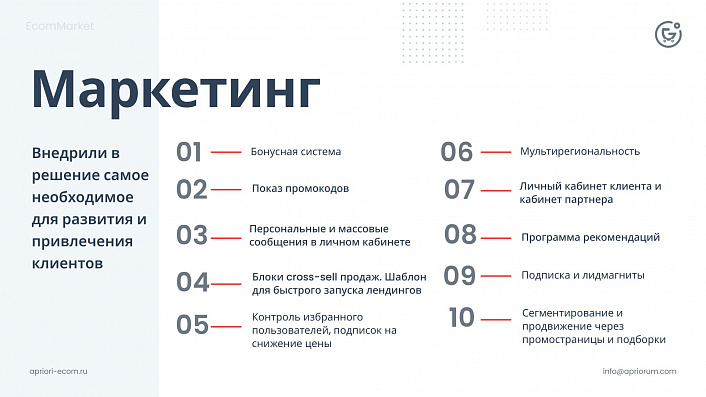 Apriori.EcomMarket: Интернет-магазин c конструктором настроек и расширенный маркетинговый функционал